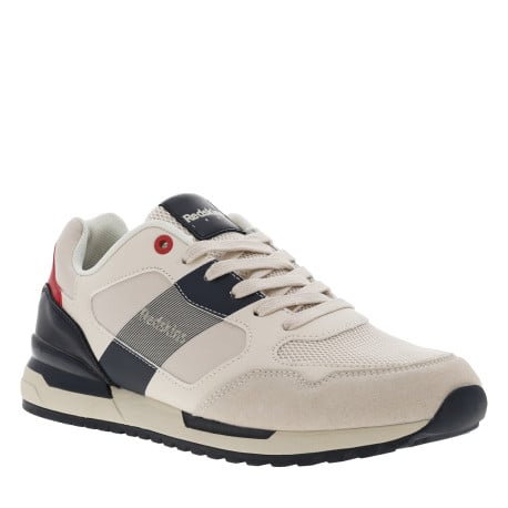 Baskets running écrues à talon plat avec empiècements rouges et marine