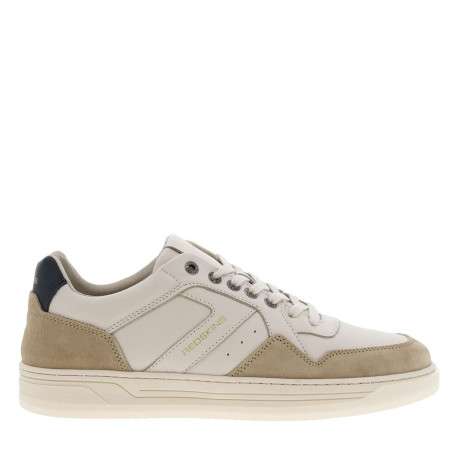 Tennis en cuir blanches et beiges avec logos dorés et semelle translucide - Image 2