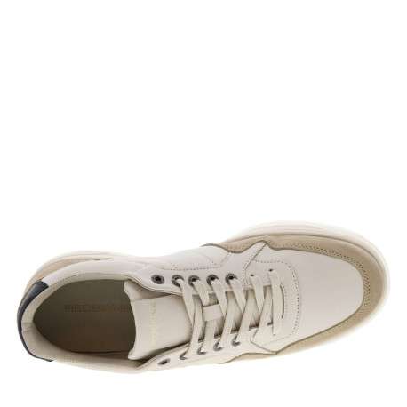 Tennis en cuir blanches et beiges avec logos dorés et semelle translucide - Image 4