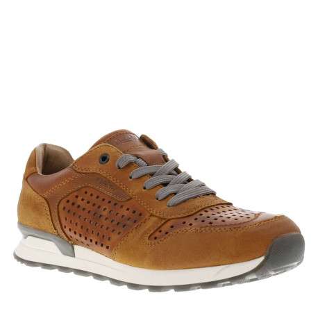 Sneakers en cuir brun à talon plat et à lacets plats et trous d'aération carrés - Image 3