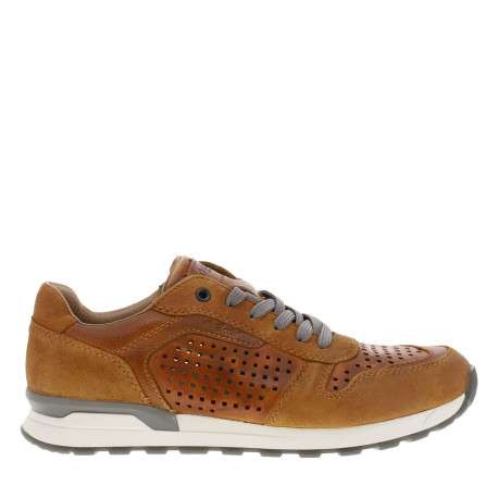Sneakers en cuir brun à talon plat et à lacets plats et trous d'aération carrés - Image 2