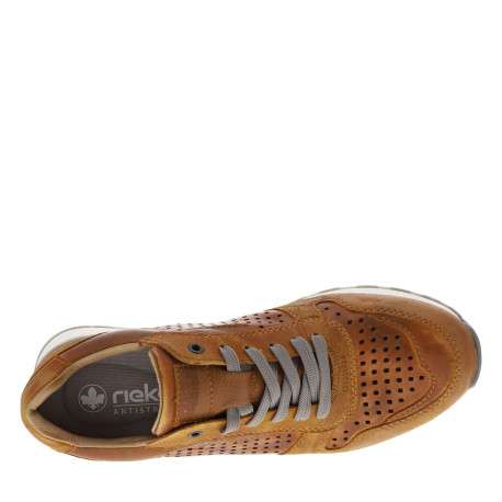 Sneakers en cuir brun à talon plat et à lacets plats et trous d'aération carrés - Image 4