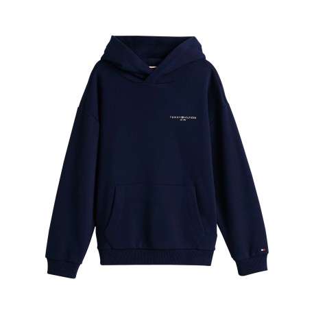 Sweat bleu marine à capuche en coton mélangé avec logo blanc et coupe droite