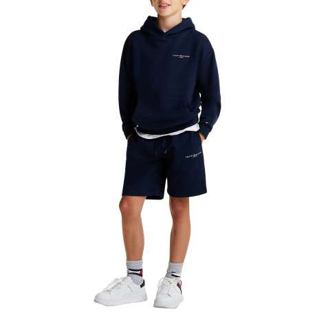 Sweat bleu marine à capuche en coton mélangé avec logo blanc et coupe droite - Image 2