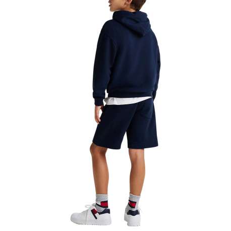 Sweat bleu marine à capuche en coton mélangé avec logo blanc et coupe droite - Image 3