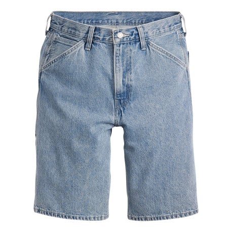 Bermuda denim 568 en coton bleu stone uni long à coupe loose avec des passants