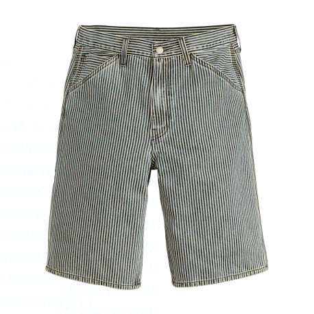 Bermuda denim 568 en coton bleu long à rayures blanches et à coupe loose