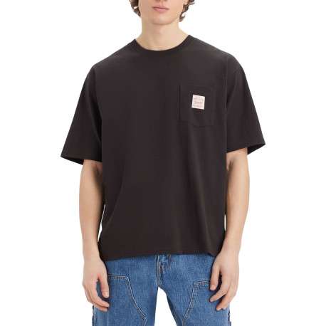 T-shirt en coton noir uni avec une coupe regular fit et une poche plaquée - Image 3