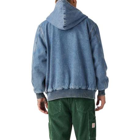 Blouson en jean bleu uni avec une coupe droite et un col à capuche - Image 6