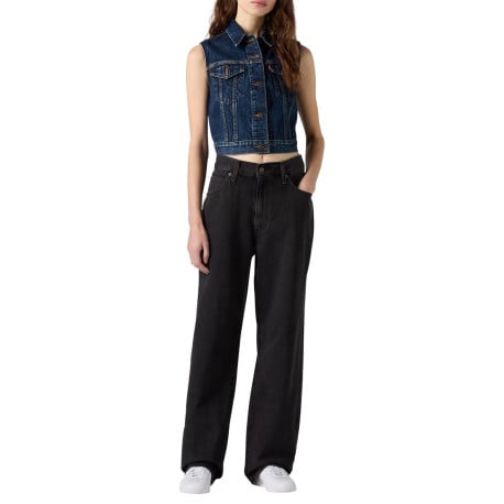 Jean 94 en coton noir uni avec une coupe ample et une taille haute - Image 3