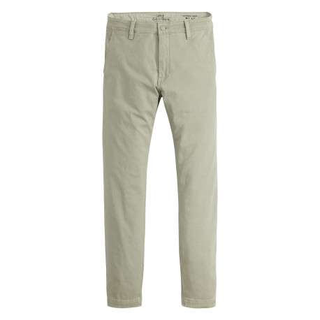 Chino en coton beige uni avec une coupe slim et des passants pour ceinture