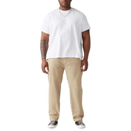 Chino en coton beige uni avec une coupe regular fit et des passants