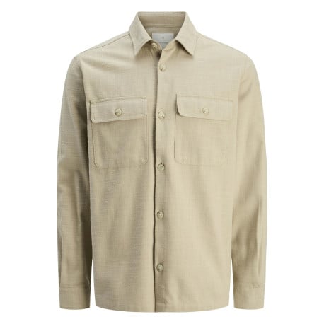 Surchemise beige unie en coton à coupe droite avec col à revers et 2 poches
