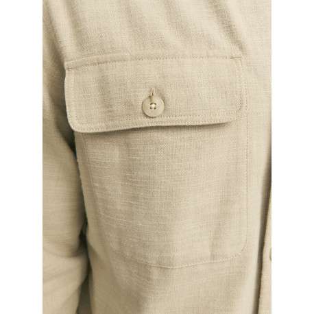 Surchemise beige unie en coton à coupe droite avec col à revers et 2 poches - Image 2