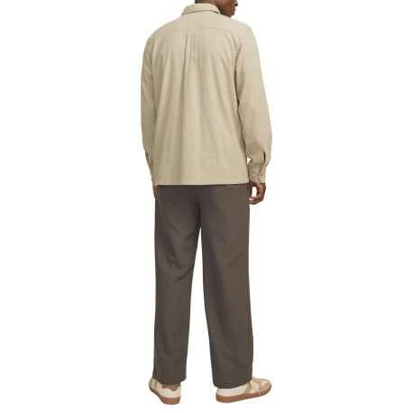 Surchemise beige unie en coton à coupe droite avec col à revers et 2 poches - Image 4