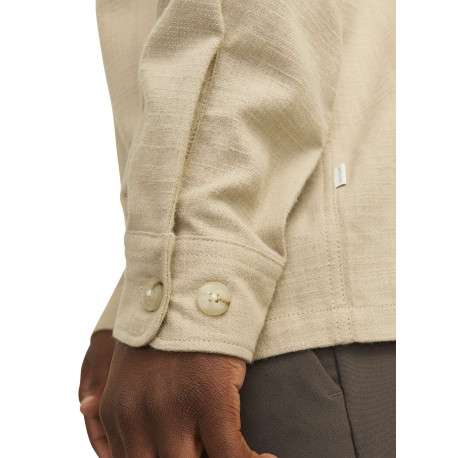 Surchemise beige unie en coton à coupe droite avec col à revers et 2 poches - Image 7