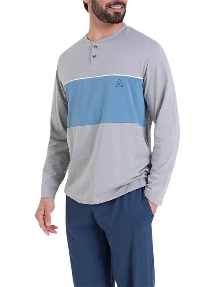Pyjama long en coton gris...