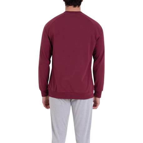 Pyjama long en coton bordeaux avec une coupe droite et un logo blanc imprimé - Image 2