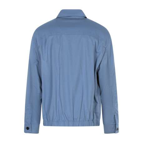 Blouson en coton bleu uni avec une coupe droite et un col à revers - Image 2