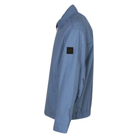 Blouson en coton bleu uni avec une coupe droite et un col à revers - Image 3