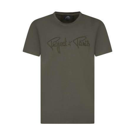 T-shirt vert uni avec une coupe droite à col rond et des manches courtes