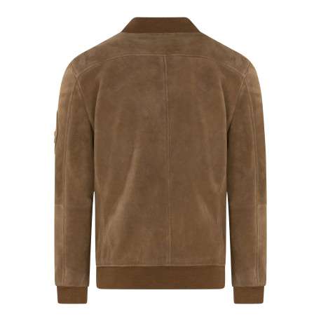 Bomber en cuir de mouton camel uni avec une coupe droite et un col à capuche - Image 2