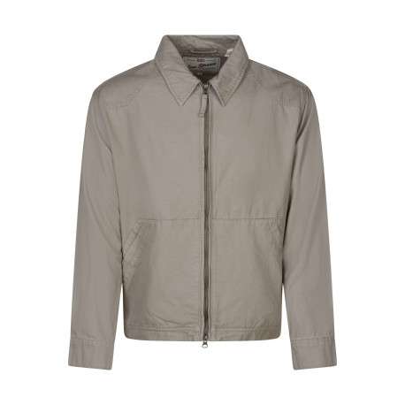 Blouson en coton beige uni avec une coupe droite et un col à revers