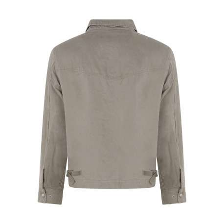 Blouson en coton beige uni avec une coupe droite et un col à revers - Image 2