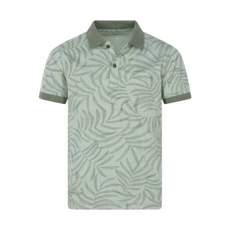 Polo en coton vert à motifs avec une coupe droite et des revers en bord-côte