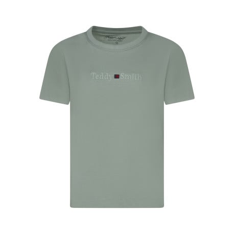 T-shirt en coton vert d'eau uni à coupe droite et à col rond avec des écritures