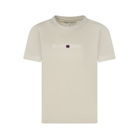 T-shirt en coton beige uni à coupe droite et à col rond avec des écritures
