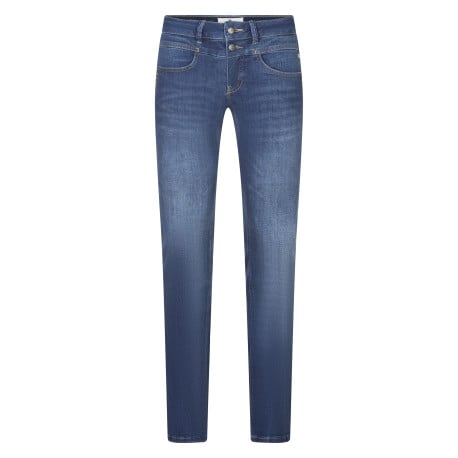 Jean en coton mélangé indigo avec une coupe droite et des poches