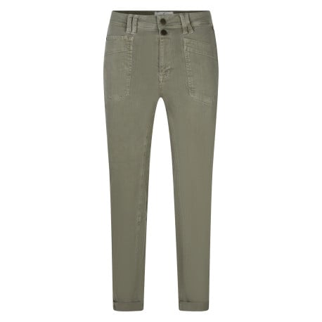 Pantalon en coton kaki uni avec une coupe droite et des poches