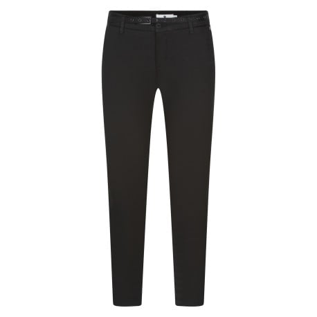 Chino en coton noir uni avec une coupe droite et une ceinture à la taille