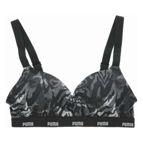 Brassière en coton noire à imprimé camouflage avec des bretelles réglables