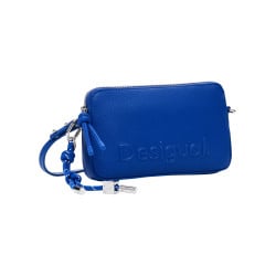 Mini sac à bandoulière bleu électrique grainé avec le nom de la marque embossé