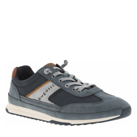 Sneakers marine à talon plat avec lacets plats élastiqués et semelle blanche