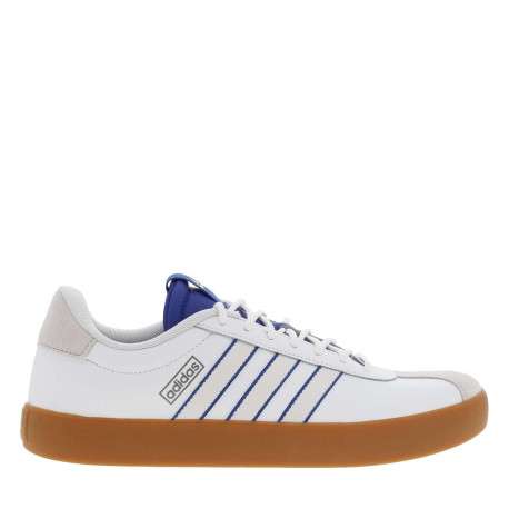 Tennis en cuir blanches et bleues à semelle marron avec lacets ronds tressés - Image 2