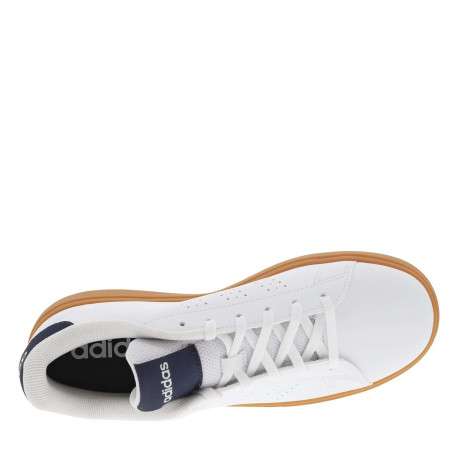 Tennis blanches et bleues à semelle camel avec lacets plats et bandes perforées - Image 4