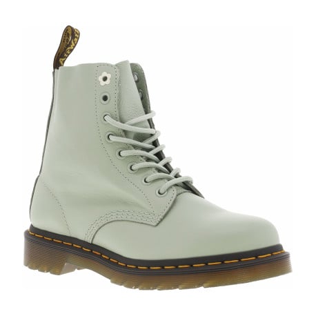 Bottines en cuir amande à talon décroché bas avec semelle noire translucide