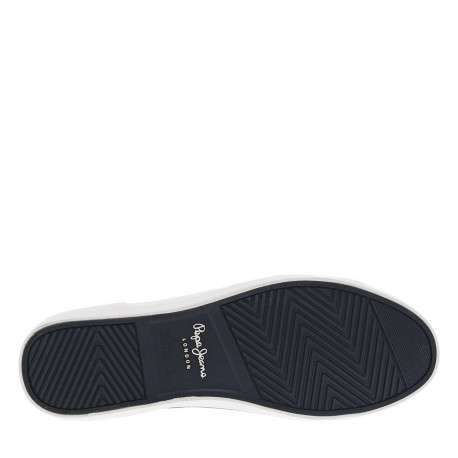 Tennis marines en cuir toile basse avec lacets plats, logo blanc et talon plat - Image 5