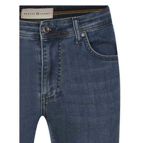 Jean en coton indigo uni avec logo brodé et passants pour ceinture - Image 3