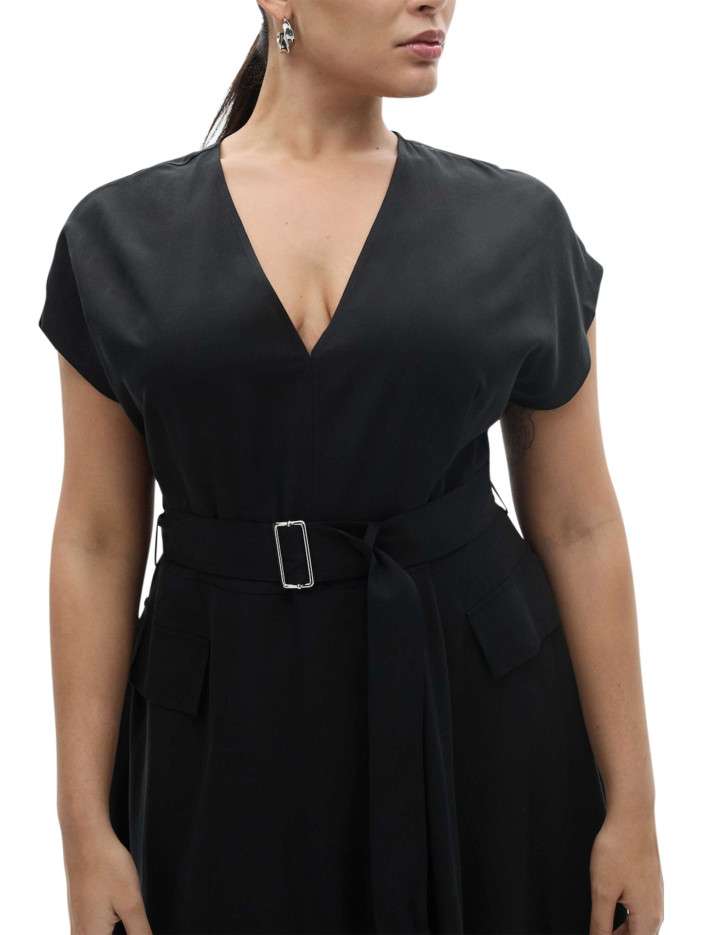 Robe Petite Noire Et Grise Sans Manches MANGO - Taille S - En Laine Et Acrylique Avec Ceinture - Occasion TB
