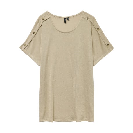 T-shirt beige uni à coupe droite avec col rond et manches courtes