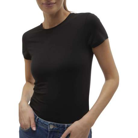 T-shirt noir uni avec une coupe près du corps et un col rond - Image 4
