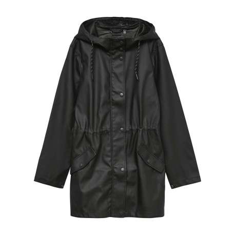 Parka à capuche noire unie à coupe droite resserrée à la taille