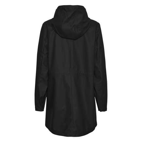 Parka à capuche noire unie à coupe droite resserrée à la taille - Image 2