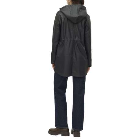 Parka à capuche noire unie à coupe droite resserrée à la taille - Image 5