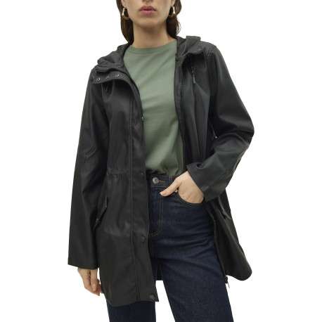 Parka à capuche noire unie à coupe droite resserrée à la taille - Image 6