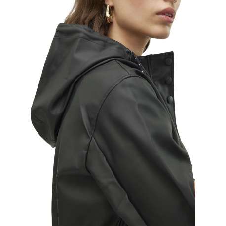 Parka à capuche noire unie à coupe droite resserrée à la taille - Image 7